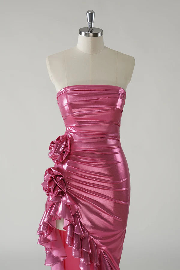 Sparkly Fuchsia Metallic Strapless Prom Dress with Slit simple gentle atmospheric and unique desi Bring summer colors to enhance whiteness