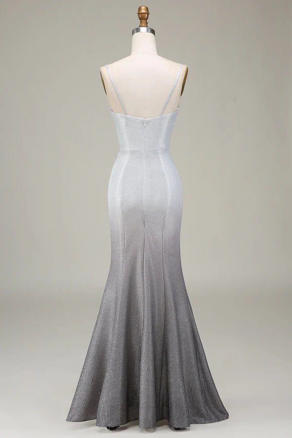 Sparkly Grey Mermaid Prom Dress with Pleated Simple gentle atmospheric and unique desig