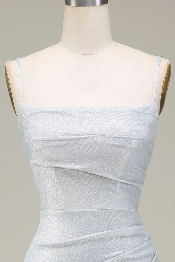 Sparkly Grey Mermaid Prom Dress with Pleated Simple gentle atmospheric and unique desig