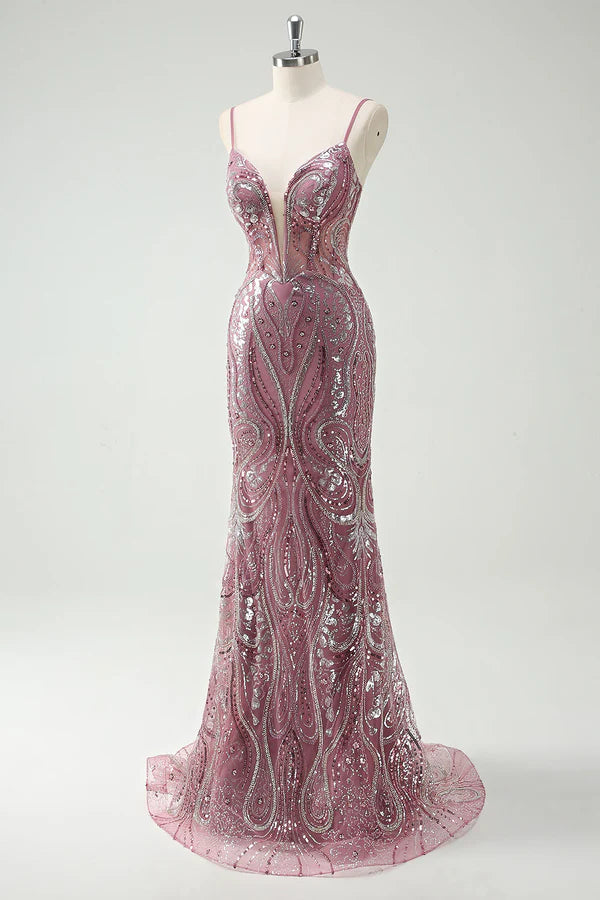 Sparkly Grey Purple Mermaid Spaghetti Straps Long Prom Dress With Sequins simple gentle atmospheric and unique desi Bring summer colors to enhance whiteness