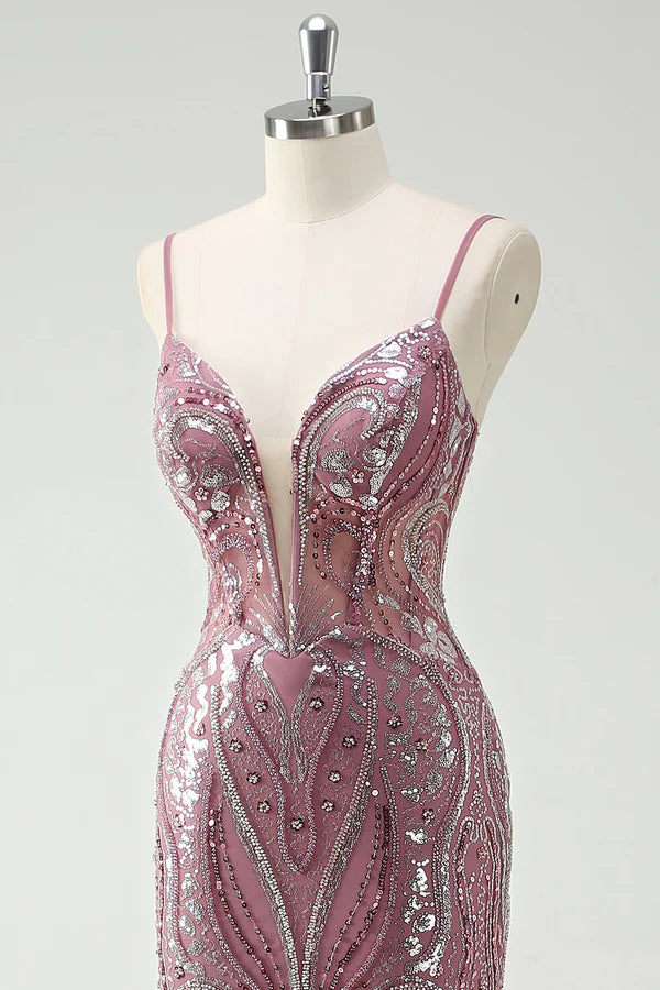 Sparkly Grey Purple Mermaid Spaghetti Straps Long Prom Dress With Sequins simple gentle atmospheric and unique desi Bring summer colors to enhance whiteness