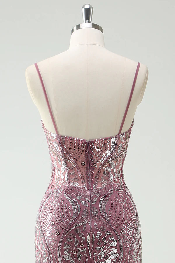 Sparkly Grey Purple Mermaid Spaghetti Straps Long Prom Dress With Sequins simple gentle atmospheric and unique desi Bring summer colors to enhance whiteness