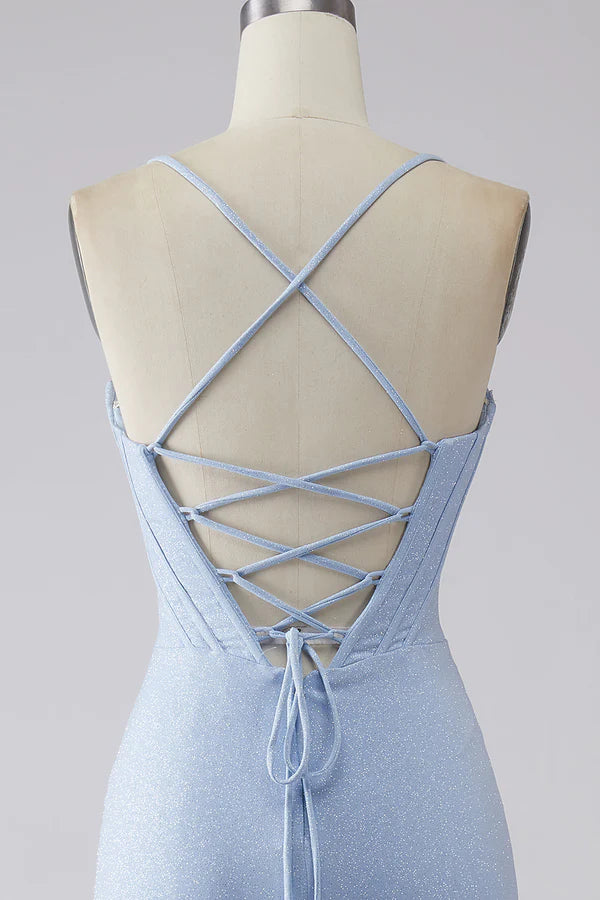 Sparkly Light Blue Mermaid Sequin Long Prom Dress with Slit simple gentle atmospheric and unique desi