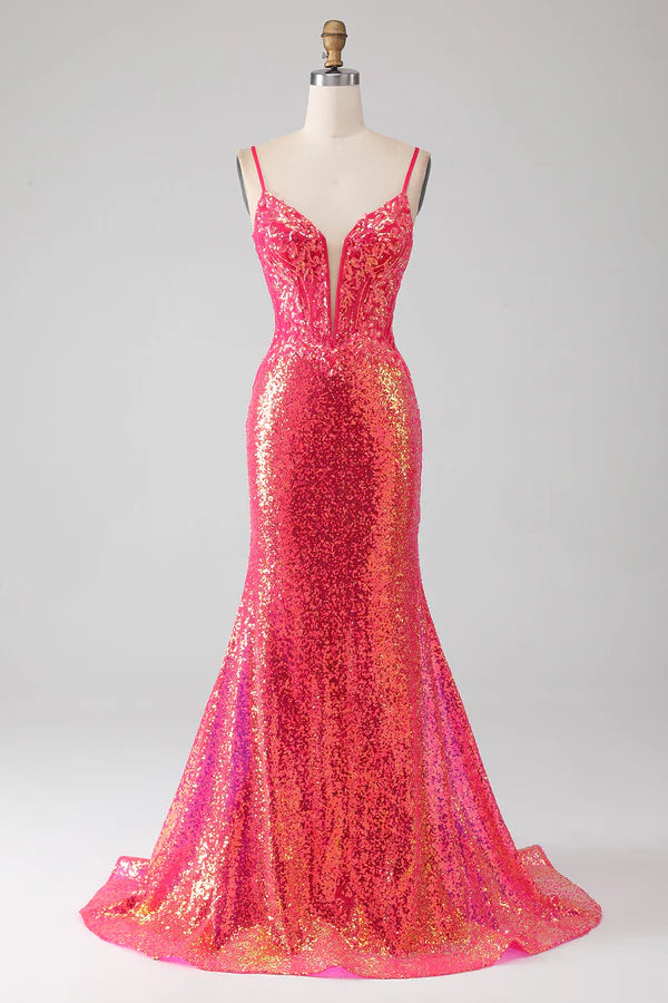 Sparkly Mermaid Fuchsia Prom Dress with Sequins simple gentle atmospheric and unique desig