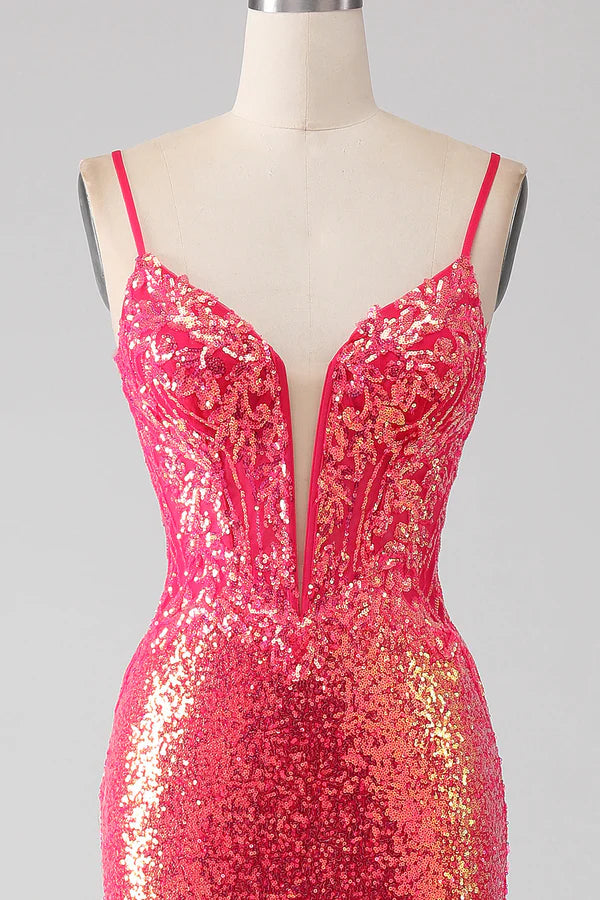 Sparkly Mermaid Fuchsia Prom Dress with Sequins simple gentle atmospheric and unique desig