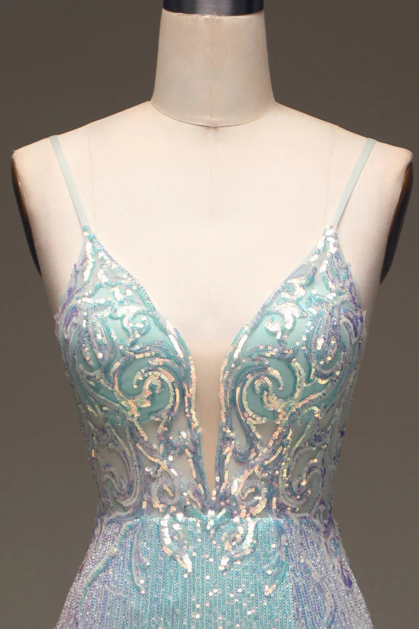 Sparkly Mermaid Grey Blue Prom Dress with Slit Simple gentle atmospheric and unique desig