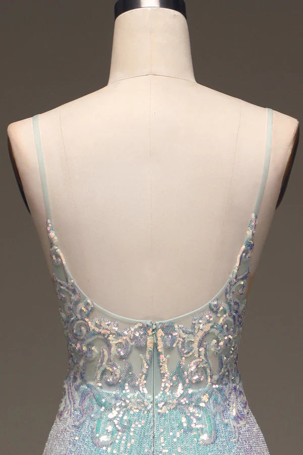 Sparkly Mermaid Grey Blue Prom Dress with Slit Simple gentle atmospheric and unique desig