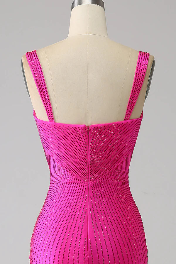 Sparkly Mermaid Hot Pink Prom Dress with Hollow-out simple gentle atmospheric and unique desi