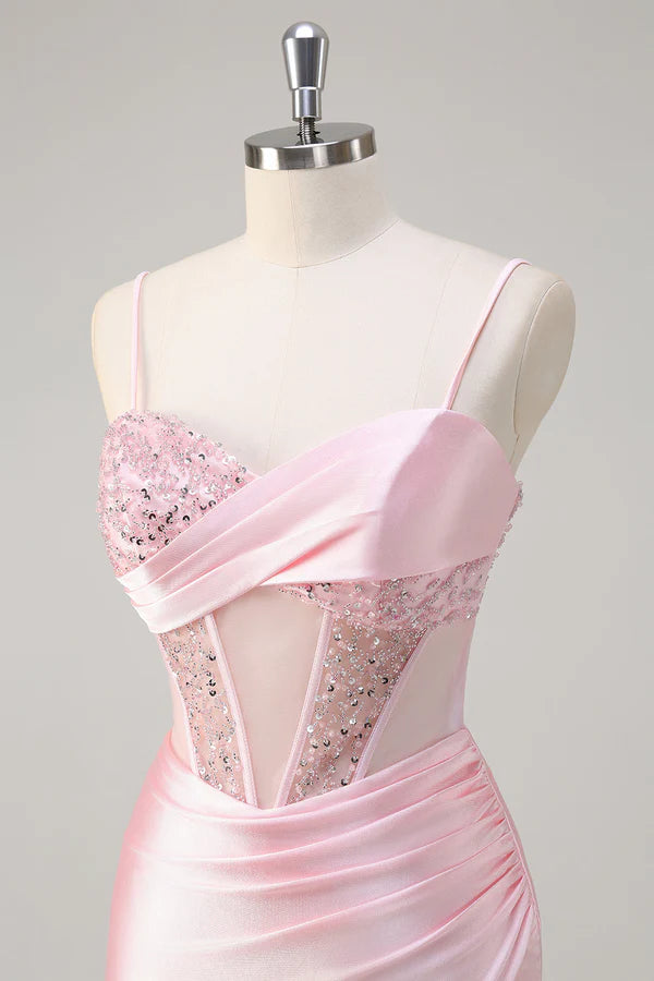 Sparkly Mermaid Pink Long Sequin Prom Dress with Slit simple gentle atmospheric and unique desi