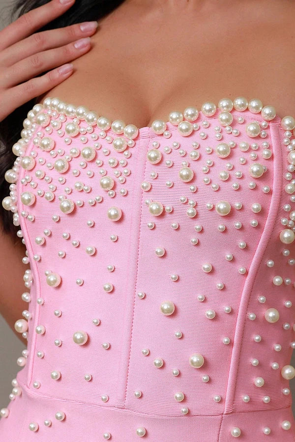 Sparkly Pink Mermaid Strapless Beaded Corset Long Prom Dress simple gentle atmospheric and unique desi Bring summer colors to enhance whiteness