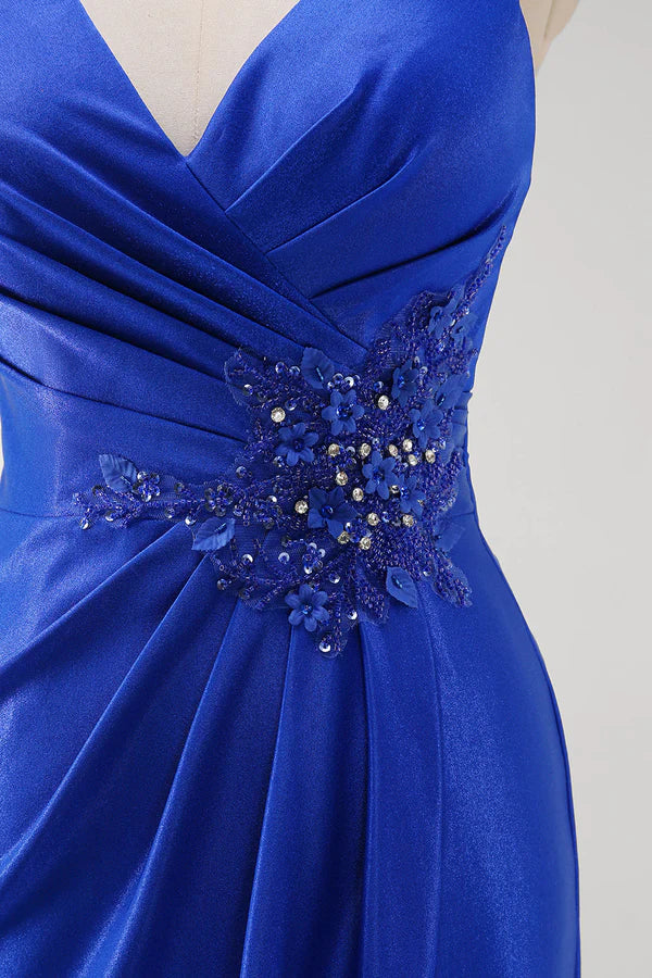 Sparkly Royal Blue Mermaid Spaghetti Straps Long Prom Dress With Slit simple gentle atmospheric and unique desi