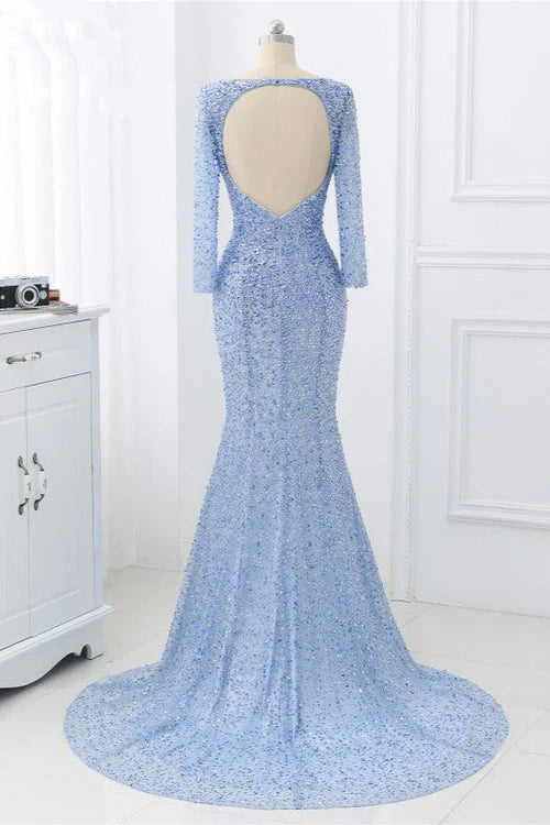 Sparkly Sequined Jewel Mermaid Prom Dresses with Long Sleeves Simple gentle atmospheric and unique design