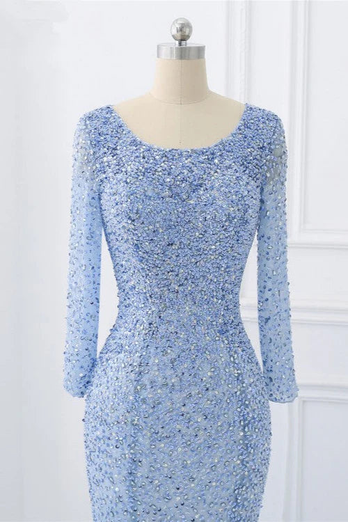 Sparkly Sequined Jewel Mermaid Prom Dresses with Long Sleeves Simple gentle atmospheric and unique design