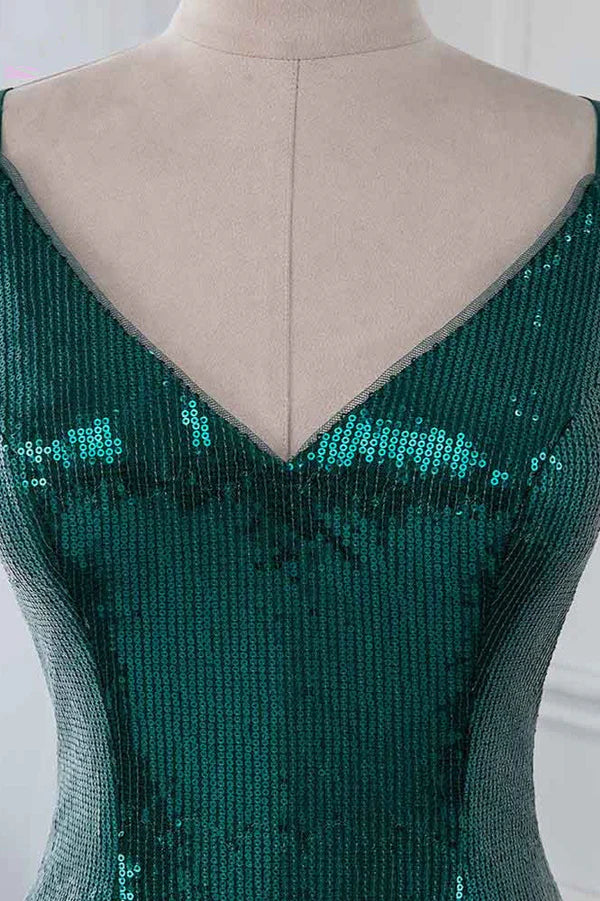 Sparkly Sequined Spaghetti Straps V-Neck Prom Dresses with Backless Simple gentle atmospheric and unique design