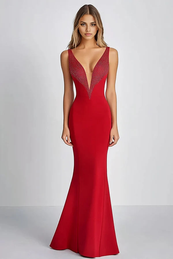 Sparkly Sheath Red V Neck Long Prom Dress With Sequins simple gentle atmospheric and unique desi Bring summer colors to enhance whiteness