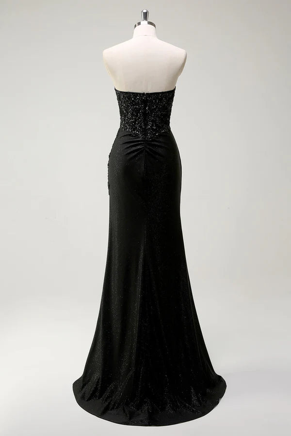 Sparkly Sweetheart Black Long Sequin Prom Dress With Slit simple gentle atmospheric and unique desi