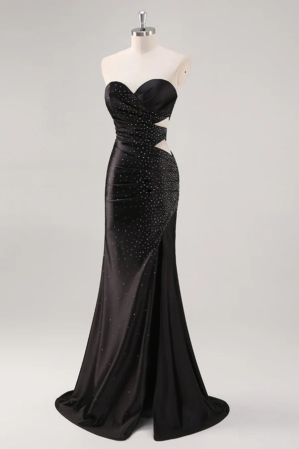 Sparkly Sweetheart Black Sheath Prom Dress with Slit simple gentle atmospheric and unique desi Bring summer colors to enhance whiteness