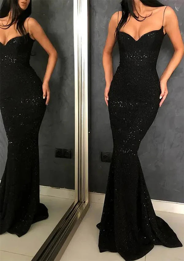 Sparkly Trumpet/Mermaid V-Neck Sleeveless Sweep Train Metallic Yarn Prom Dress/Evening Dress with Sequins Simple gentle atmospheric and unique design