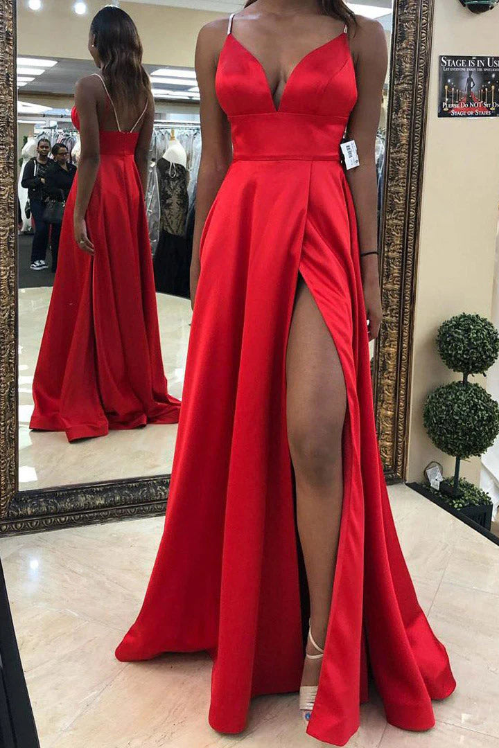 Split-Front Empire Long Red Prom Dress Evening Dresses for Weddings simple gentle atmospheric and unique desi Bring summer colors to enhance whiteness