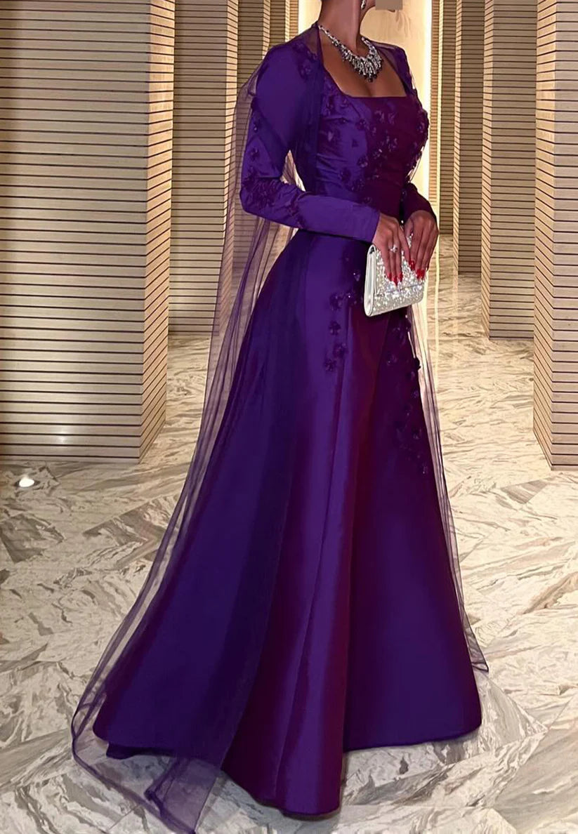 Square Long Sleeves Floral Sleek Mermaid Evening Dress simple gentle atmospheric and unique desi Bring summer colors to enhance whiteness