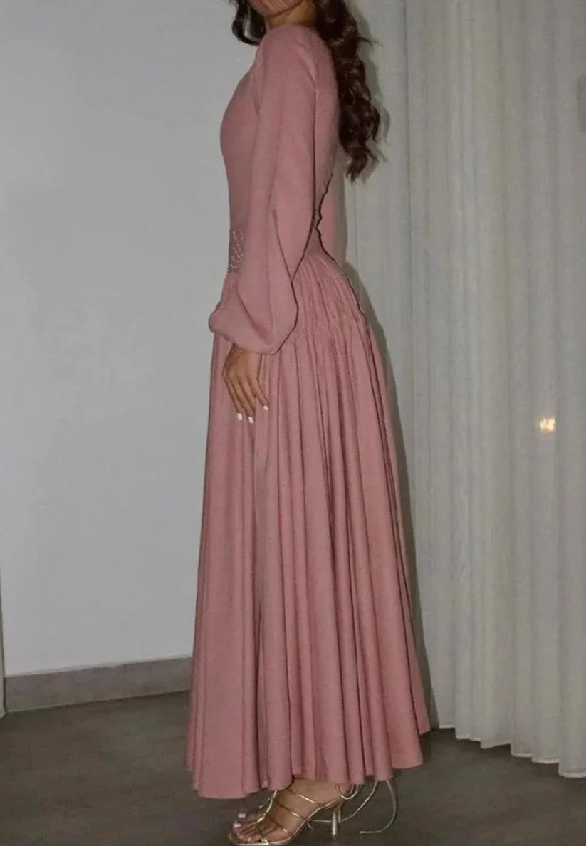 Square Long Sleeves Pleated A-Line Party Dress simple gentle atmospheric and unique desi Bring summer colors to enhance whiteness