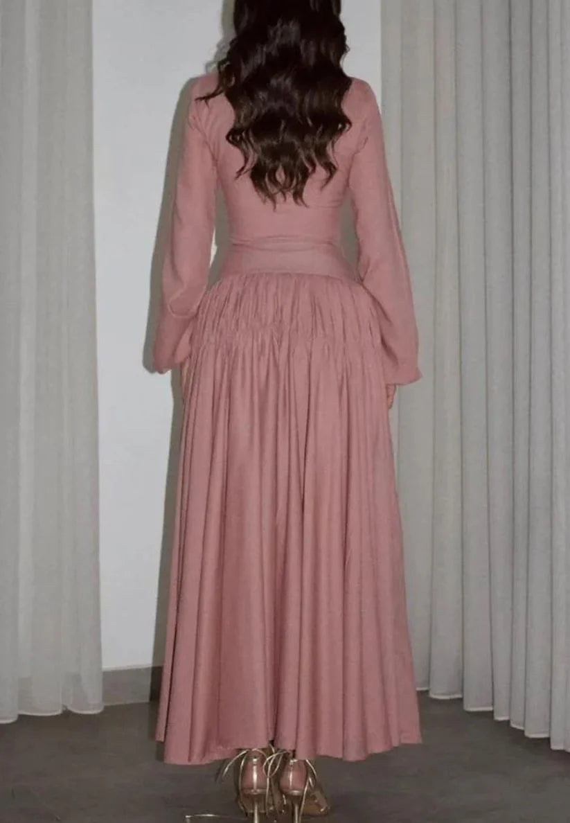 Square Long Sleeves Pleated A-Line Party Dress simple gentle atmospheric and unique desi Bring summer colors to enhance whiteness