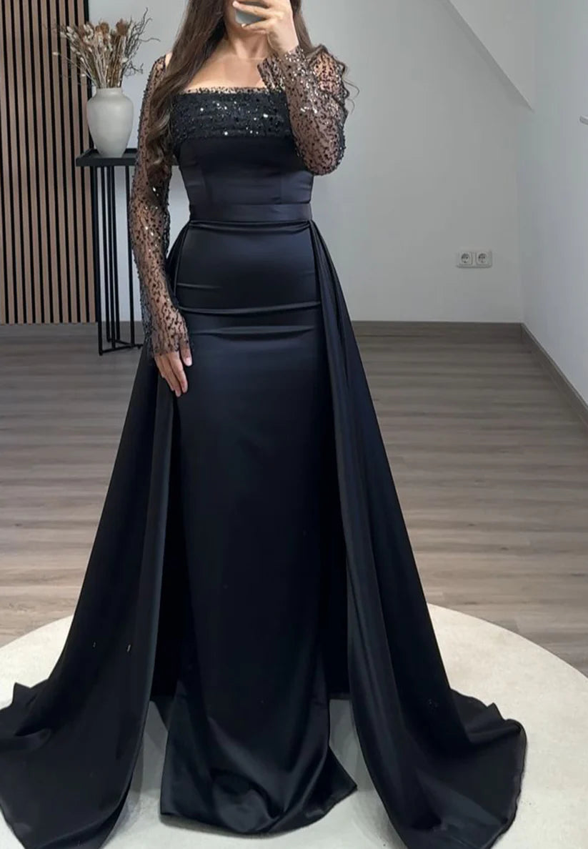 Square Long Sleeves Sleek Sheath Detatchable Train Formal Dress simple gentle atmospheric and unique desi Bring summer colors to enhance whiteness