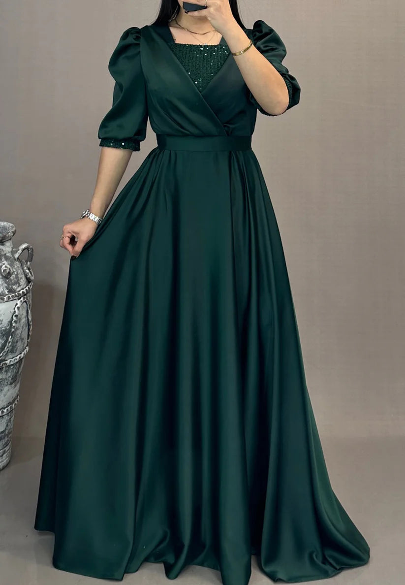 Square Short Sleeves Pleatted A-Line Mother of Bride Dress simple gentle atmospheric and unique desi Bring summer colors to enhance whiteness