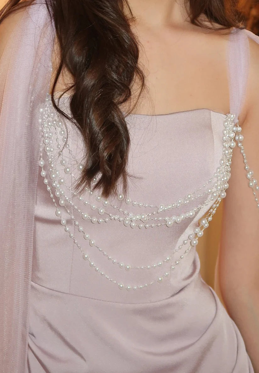 Square Sleeveless Pleated Sleek Pearl Sheath Evening Dress simple gentle atmospheric and unique desi Bring summer colors to enhance whiteness