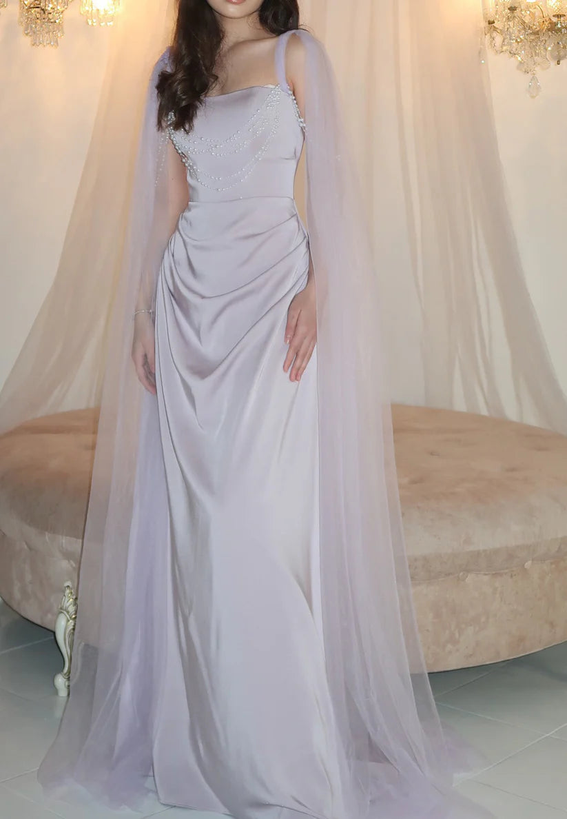 Square Sleeveless Pleated Sleek Pearl Sheath Evening Dress simple gentle atmospheric and unique desi Bring summer colors to enhance whiteness