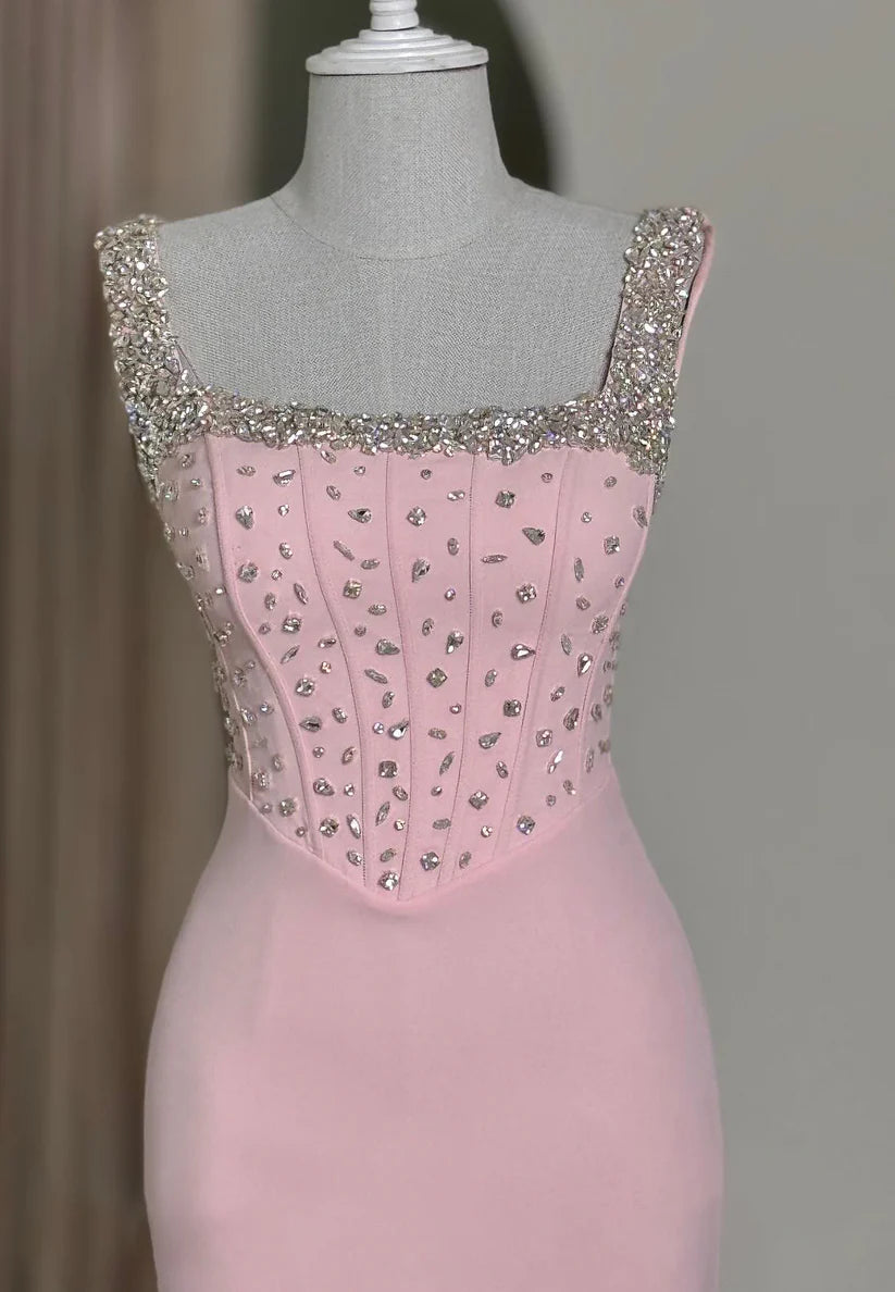 Square Straps Beaded Sleek Mermaid Formal Dress simple gentle atmospheric and unique desi Bring summer colors to enhance whiteness