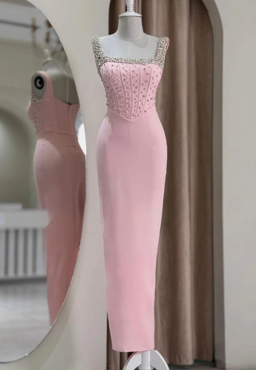 Square Straps Beaded Sleek Mermaid Formal Dress simple gentle atmospheric and unique desi Bring summer colors to enhance whiteness