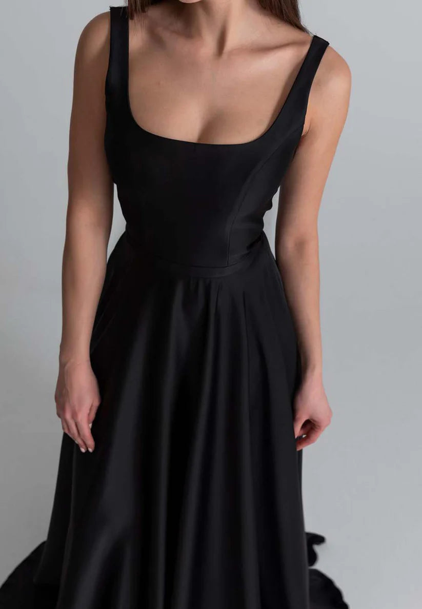 Square Straps Pleated Satin Prom Dress A-Line Formal Dress simple gentle atmospheric and unique desi Bring summer colors to enhance whiteness