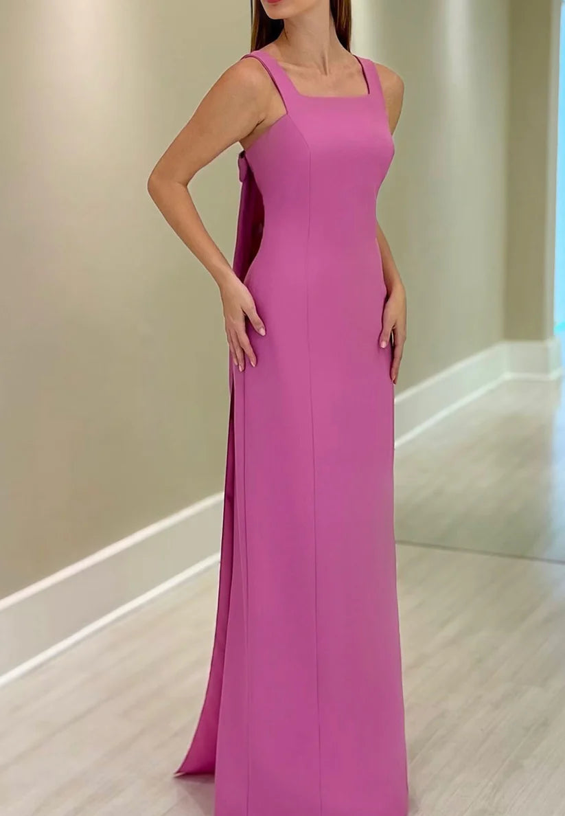 Square Straps Sleek Bowknot Sheath Mother of Bride Dress simple gentle atmospheric and unique desi Bring summer colors to enhance whiteness