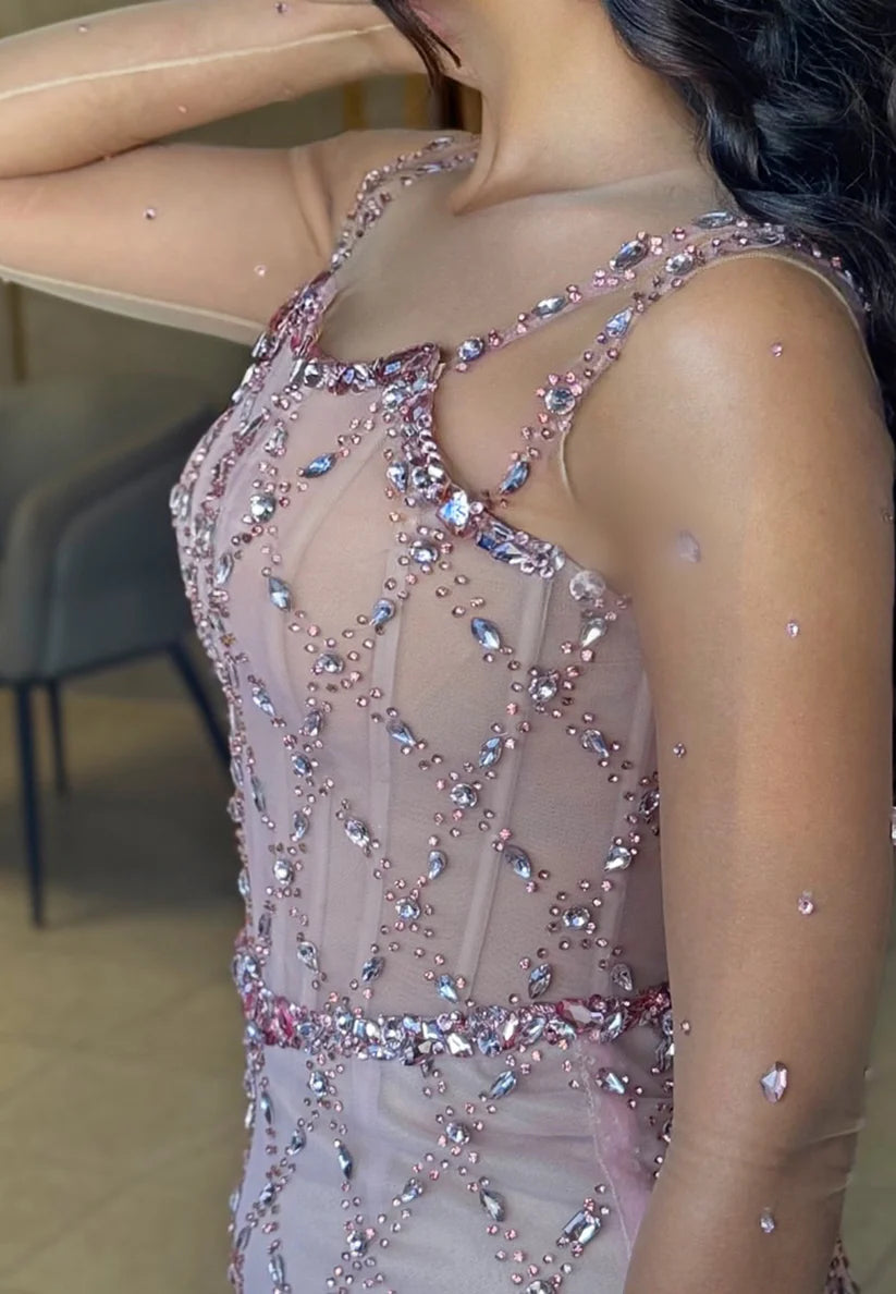 Square Straps Sleeveless Beaded Side Slit Mermaid Prom Dress simple gentle atmospheric and unique desi Bring summer colors to enhance whiteness