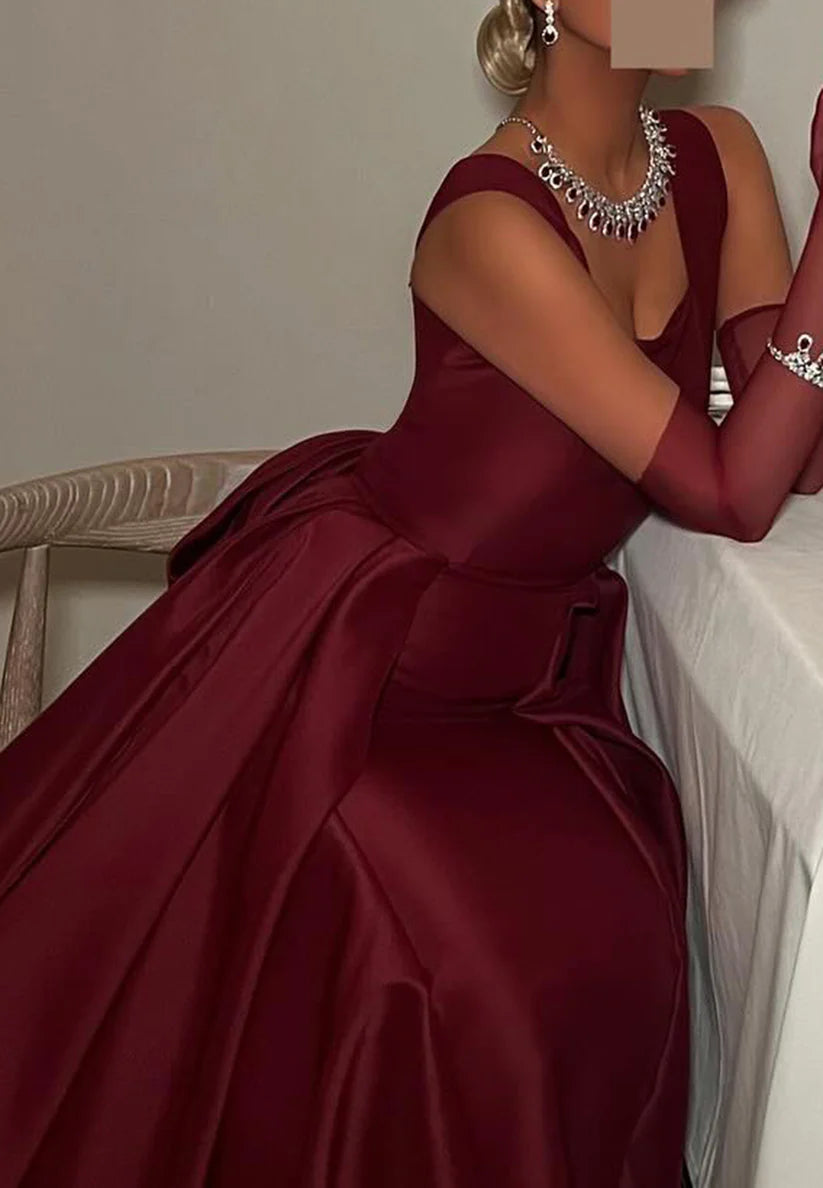 Square Straps Sleeveless Bowknot Satin Seek A-Line Evening Dress simple gentle atmospheric and unique desi Bring summer colors to enhance whiteness