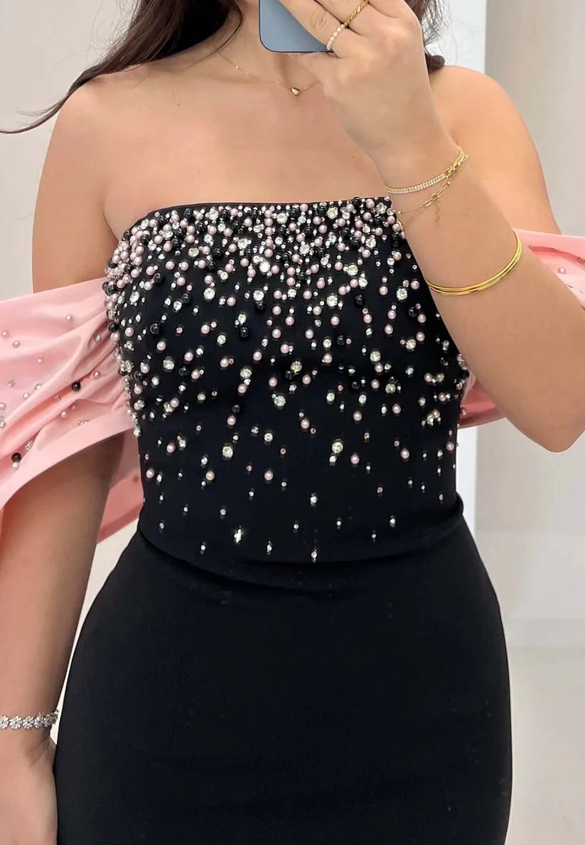 Straight Across Sleeveless Beaded Evening Dress Mermaid Formal Dress simple gentle atmospheric and unique desi Bring summer colors to enhance whiteness