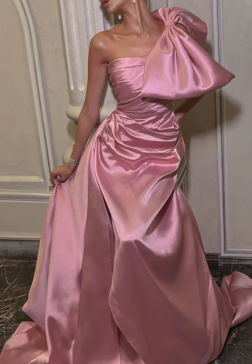 Straight Across Sleeveless Bowknot Pleated Mermaid Prom Dress simple gentle atmospheric and unique desi Bring summer colors to enhance whiteness