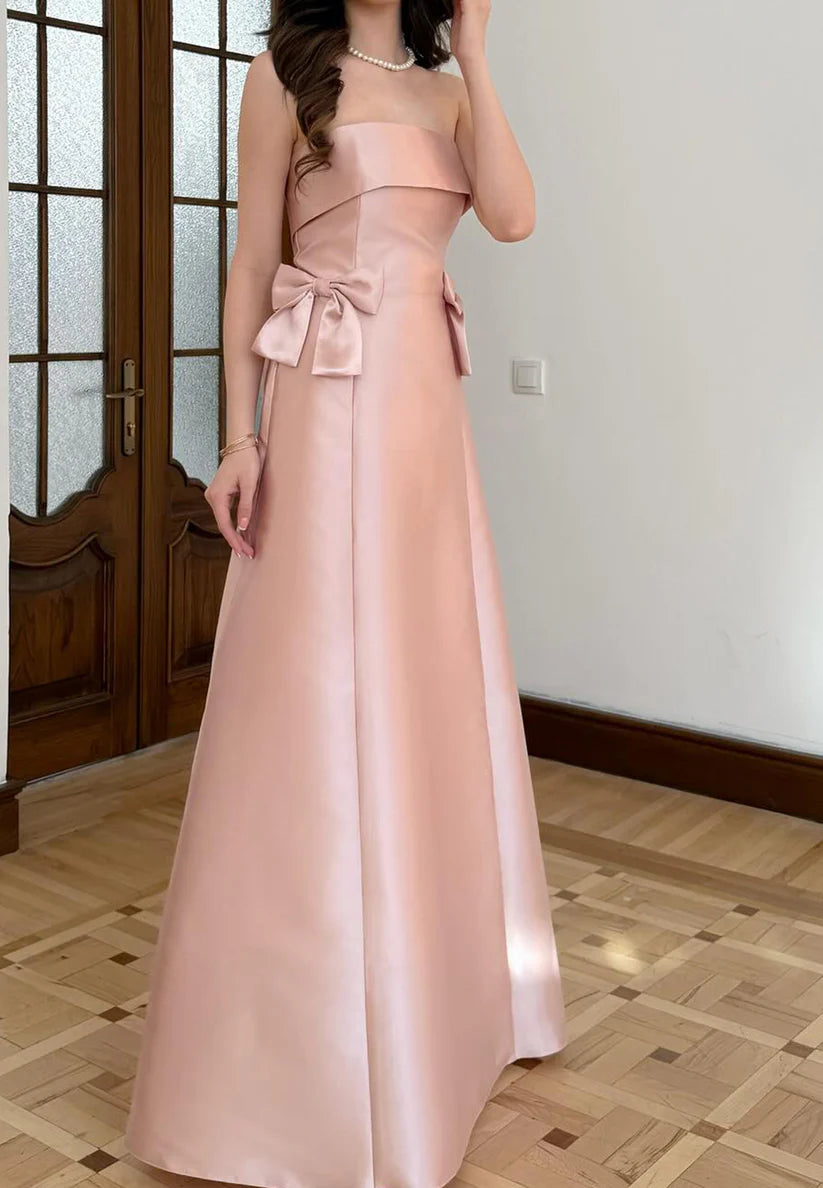 Straight Across Sleeveless Bowknots Sleek A-Line Formal Dress simple gentle atmospheric and unique desi Bring summer colors to enhance whiteness