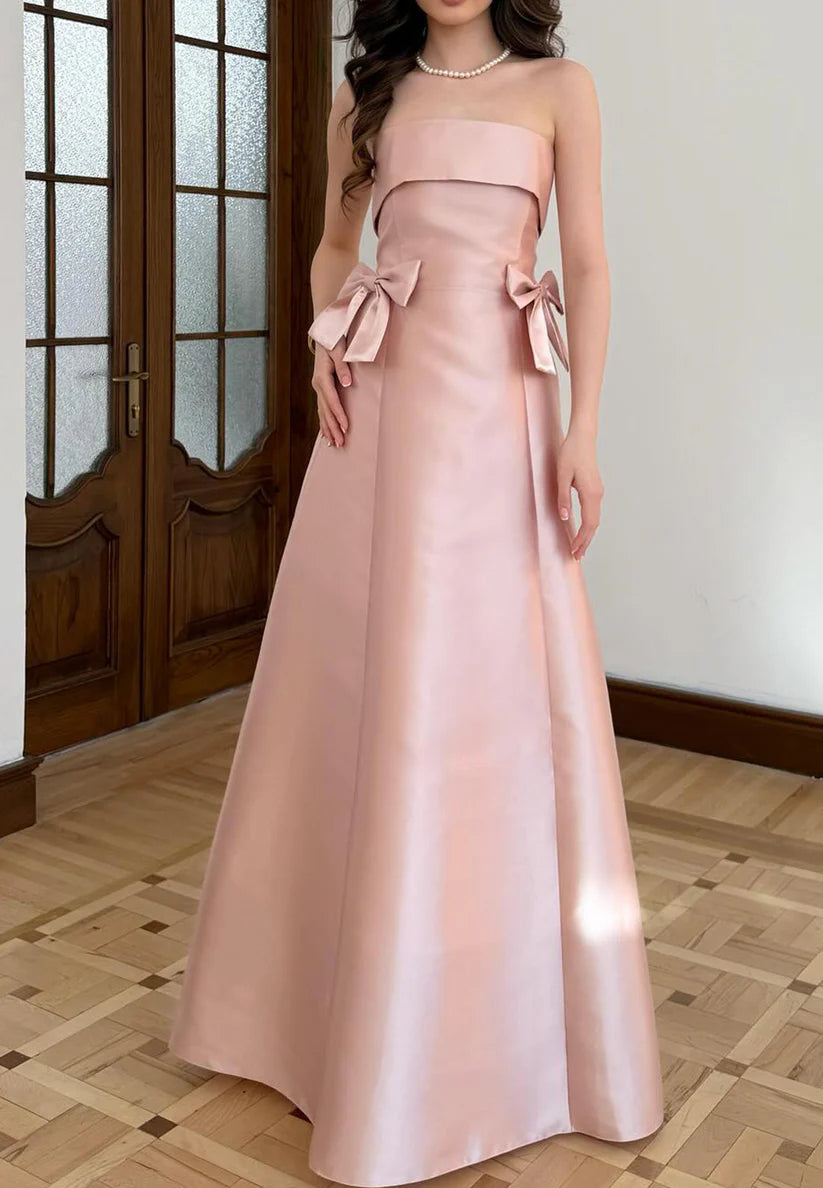 Straight Across Sleeveless Bowknots Sleek A-Line Formal Dress simple gentle atmospheric and unique desi Bring summer colors to enhance whiteness