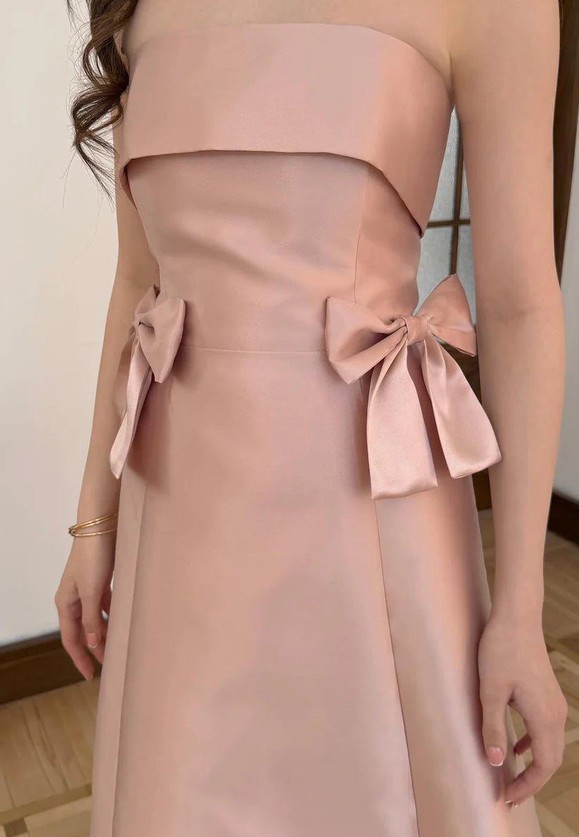 Straight Across Sleeveless Bowknots Sleek A-Line Formal Dress simple gentle atmospheric and unique desi Bring summer colors to enhance whiteness