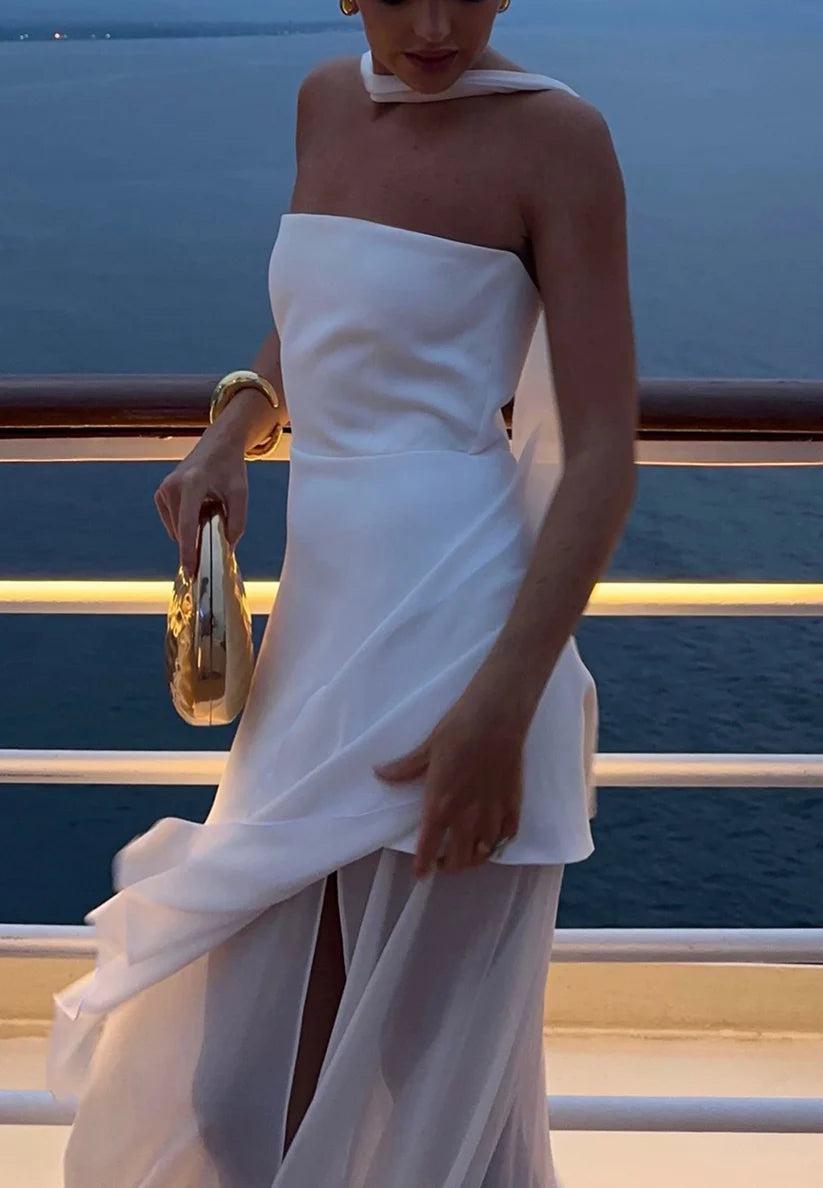 Straight Across Sleeveless Chiffon A-Line Formal Dress simple gentle atmospheric and unique desi Bring summer colors to enhance whiteness