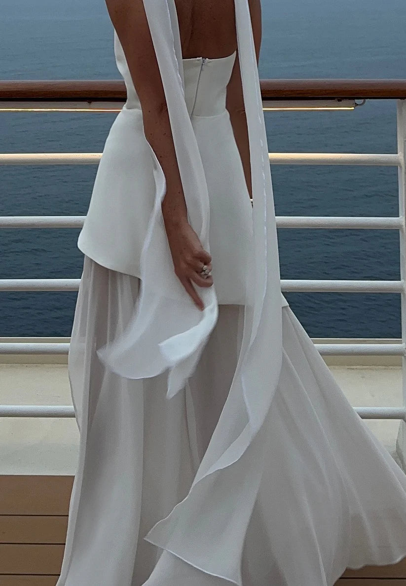 Straight Across Sleeveless Chiffon A-Line Formal Dress simple gentle atmospheric and unique desi Bring summer colors to enhance whiteness