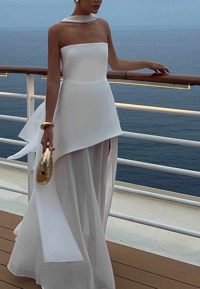 Straight Across Sleeveless Chiffon A-Line Formal Dress simple gentle atmospheric and unique desi Bring summer colors to enhance whiteness