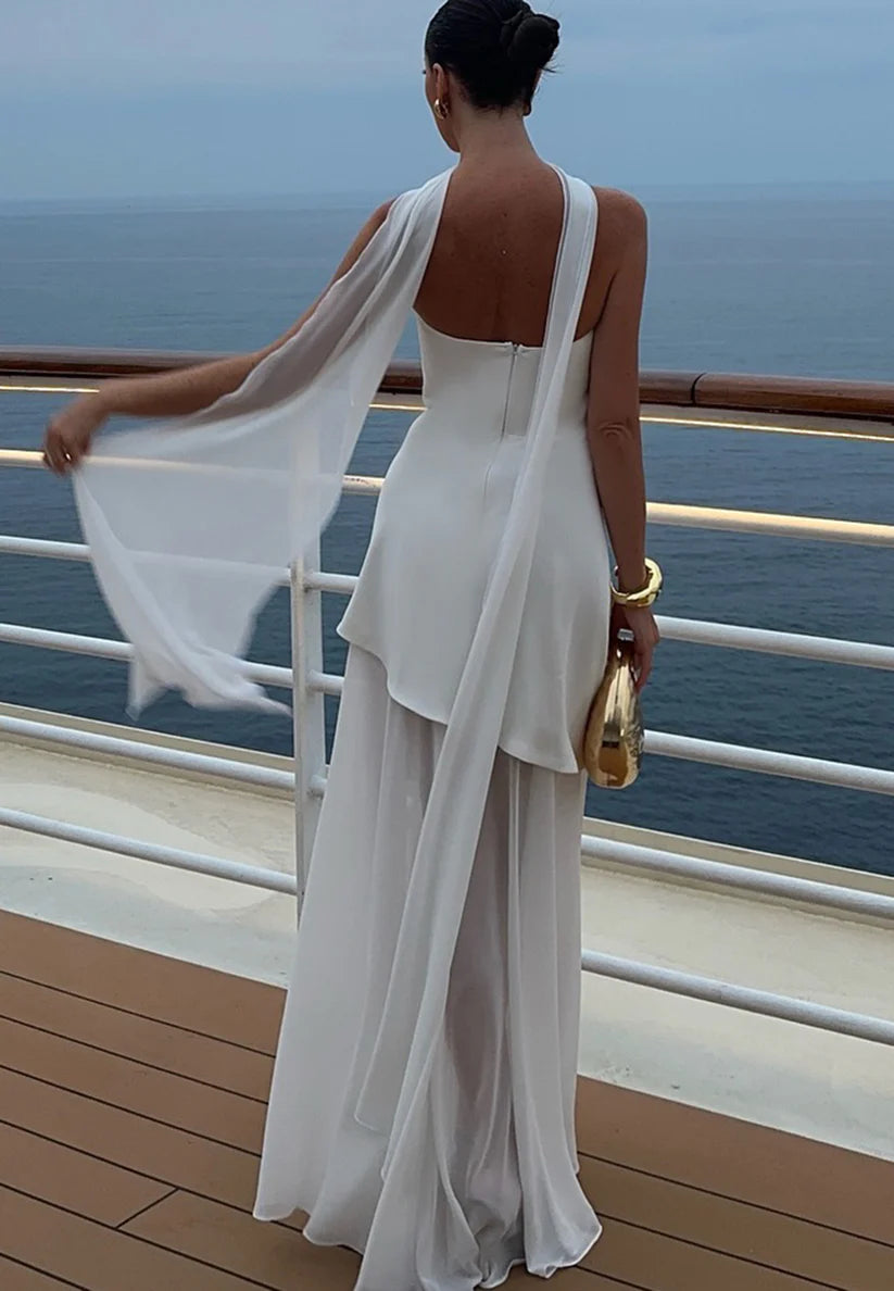 Straight Across Sleeveless Chiffon A-Line Formal Dress simple gentle atmospheric and unique desi Bring summer colors to enhance whiteness