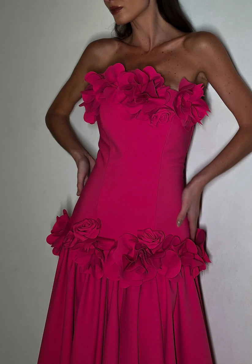 Straight Across Sleeveless Pleated Floral A-Line Evening Dress simple gentle atmospheric and unique desi Bring summer colors to enhance whiteness