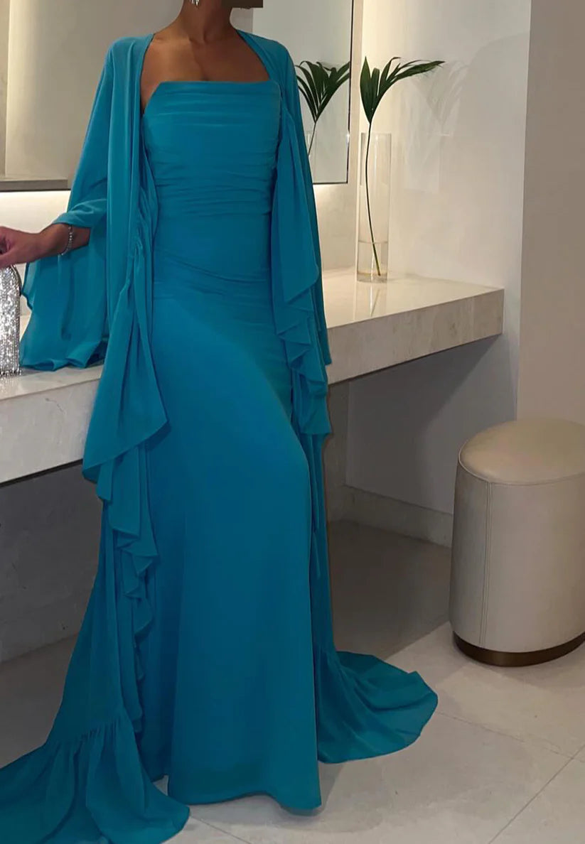 Straight Across Sleeveless Pleated Mermaid Formal Dress simple gentle atmospheric and unique desi Bring summer colors to enhance whiteness