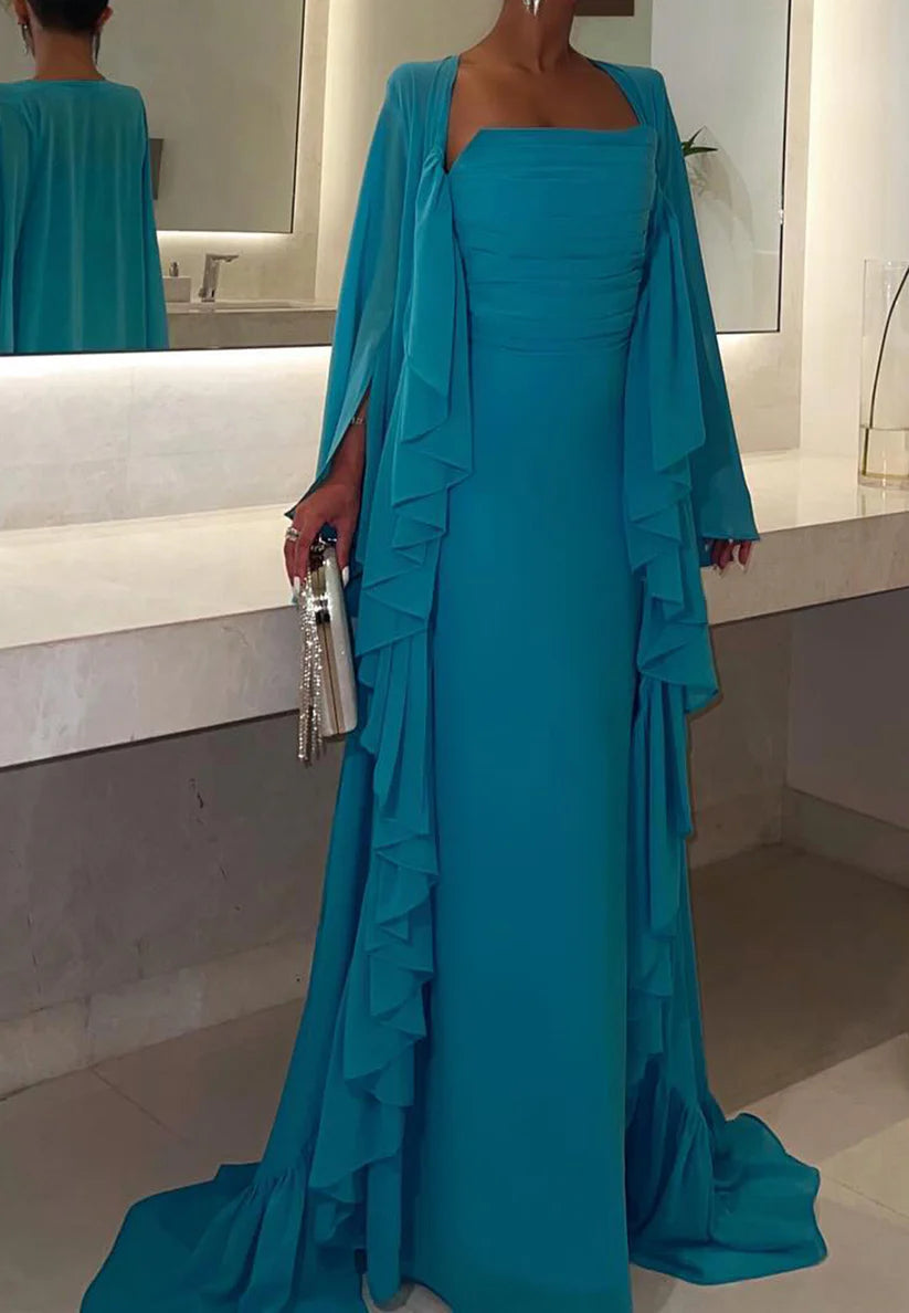 Straight Across Sleeveless Pleated Mermaid Formal Dress simple gentle atmospheric and unique desi Bring summer colors to enhance whiteness