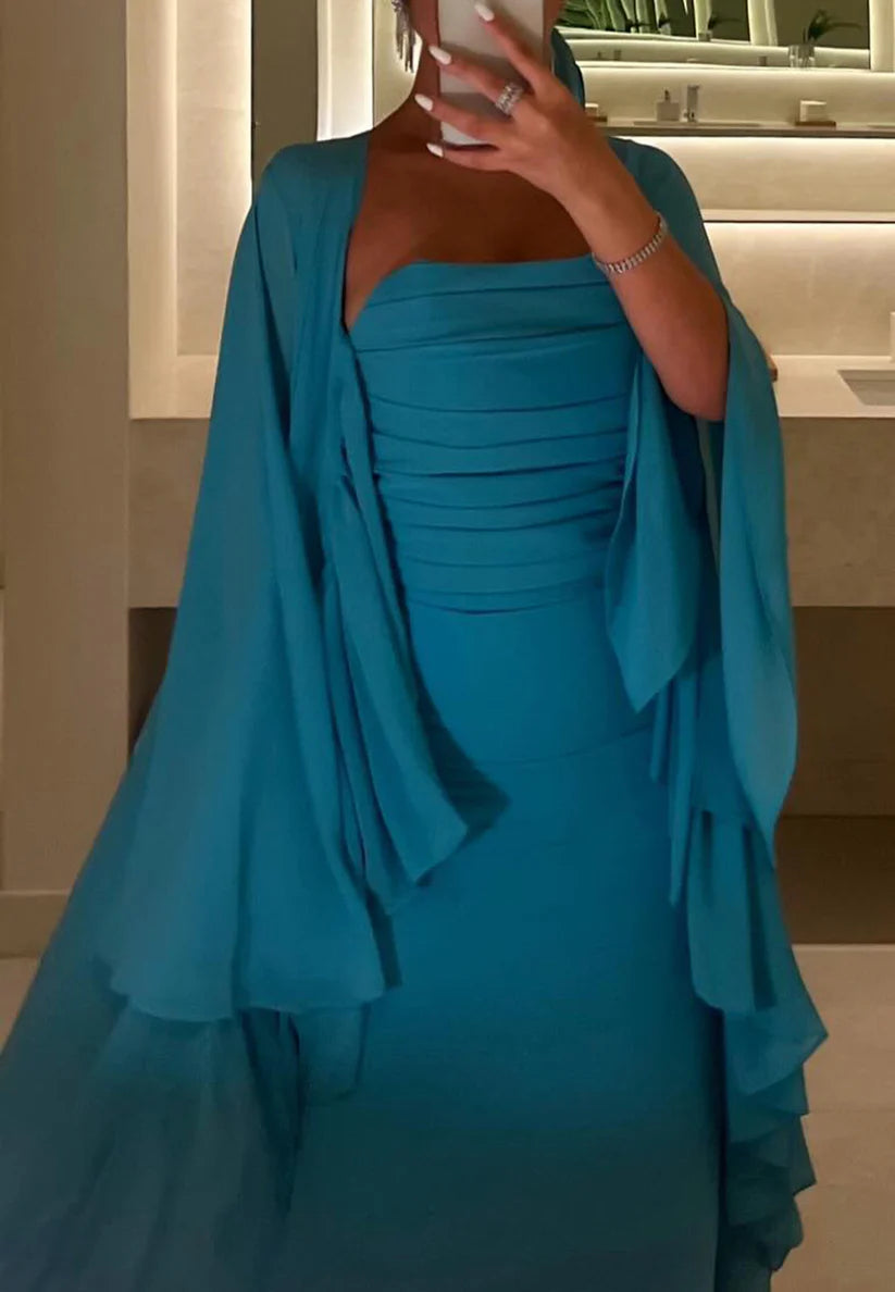 Straight Across Sleeveless Pleated Mermaid Formal Dress simple gentle atmospheric and unique desi Bring summer colors to enhance whiteness