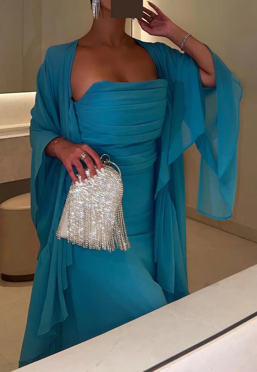 Straight Across Sleeveless Pleated Mermaid Formal Dress simple gentle atmospheric and unique desi Bring summer colors to enhance whiteness